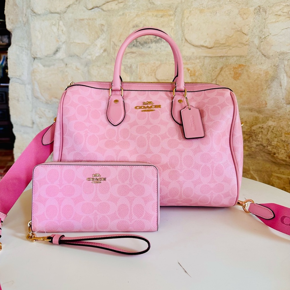 Coach large Rowan satchel  Pink Satchel and Wallet Set